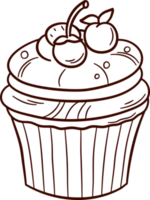 Cupcake doodle line art, Hand drawn cupcake symbol icon set. png