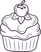 Cupcake doodle line art, Hand drawn cupcake symbol icon set. png