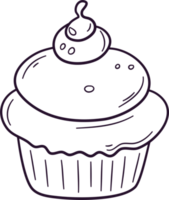 Cupcake doodle line art, Hand drawn cupcake symbol icon set. png