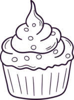 petit gâteau griffonnage ligne art, main tiré petit gâteau symbole icône ensemble. png
