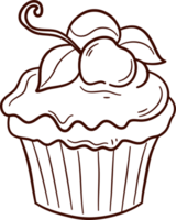 Cupcake doodle line art, Hand drawn cupcake symbol icon set. png