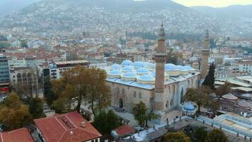 Aerial View of Bursa Historical Grand Mosque with Drone video