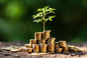 Business growth with a growing tree on a coin. Showing financial developments. Financial planning concept by AI Generated photo