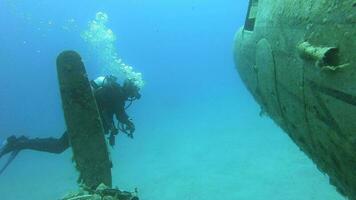 Wreckage Of Sunken Old War Plane Underwater Sea video