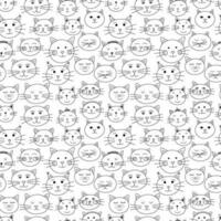 Doodle cat faces seamless pattern. Different cats vector pattern