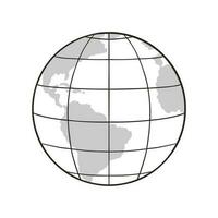 Outline Earth Globe with map of the World, parallels and meridians. Isolated vector illustration.