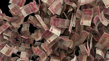 Dynamic chinese yuan money bills transition from the side and exploding video