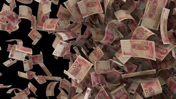 Dynamic Chinese Yuan money bills transition from horizontal side to vertical video