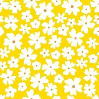 blanco pequeño flores en un amarillo antecedentes. sin costura modelo para textil, regalo envolver y fondo de pantalla. vector