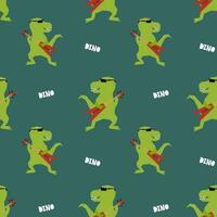 Funny dinosaur pattern. Children's illustration, pattern for wallpaper, textile. Pattern with dinosaur with guitar vector