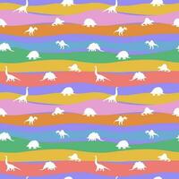 Seamless pattern with colorful dinosaurs on striped. Pattern for children's fabrics vector