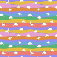 Seamless pattern with colorful dinosaurs on striped. Pattern for children's fabrics vector