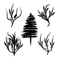 Tree silhouettes on white background. Black vector illustration. Tree black art design. Nature tree and leaf art