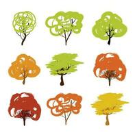 Colorful trees vector illustration set. Set of variety plants and trees. Trees collection in hand drawn