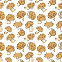 Shiitake wallpaper with dots. Seamless mushroom pattern. Vector food print. Autumn harvest. Healthy food for vegan, vegetarian diet. Fabric design edible alternative protein. gourmet fungus ingredient