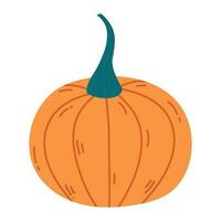 Cute pumpkin vegetable cartoon illustration. Hello autumn fall season. Elements for autumn decorative design, halloween invitation, harvest thanksgiving. Hand drawing flat vector illustration