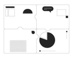 4 puzzle piece presentation slides flat monochrome isolated vector object. Business data analytics. Editable black and white line art drawing. Simple outline spot illustration for web graphic design