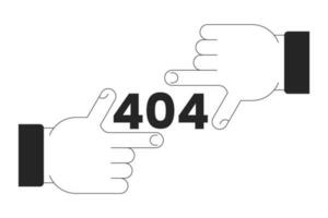 Finger frame black white error 404 flash message. Finger focus. Failed perspective. Monochrome empty state ui design. Page not found popup cartoon image. Vector flat outline illustration concept