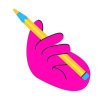 The hand is holding a pencil. Flat vector illustration. Modern style. Icon. Hand.