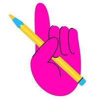 The hand is holding a pencil. Flat vector illustration. Modern style. Icon. Hand.