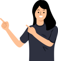 portrait of young woman pointing fingers at copy space png