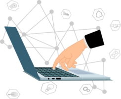 affärsman arbetssätt med bärbar dator data lagring. nätverk företag teknologi. förvaltning av stor data teknologi png