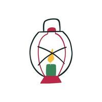 Hand drawn lantern with burning candle, cartoon flat vector illustration isolated on white background. Old retro lamp with candlelight.