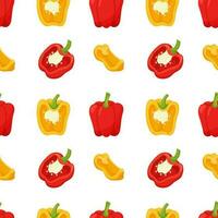 Seamless pattern with peppers. Simple color pattern with vegetables. The elements in the flat style are isolated without a background. For the design of kitchen accessories and food packaging. vector
