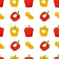 Seamless pattern with peppers. Simple color pattern with vegetables. The elements in the flat style are isolated without a background. For the design of kitchen accessories and food packaging. vector