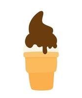 Vanilla ice cream cone with choco topping hand drawing cartoon vector illustration