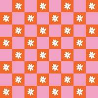 Checkerboard seamless pattern. Chessboard pattern. Retro background. Hippie background. Floral seamless pattern. Pink background vector