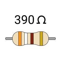 390 Ohm Resistor. Four Band Resistor vector