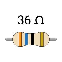 36 Ohm Resistor. Four Band Resistor vector