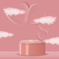 3D podium background with love smooth and clouds element vector