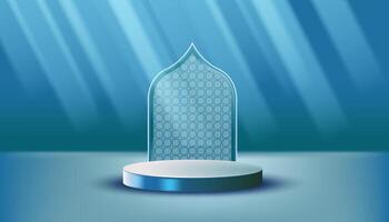 islamic podium 3D realistic with sun rays background vector