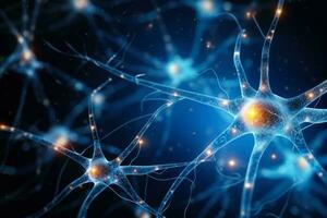 Neurons and synapse like stuctures depicting brain chemistry blue background photo