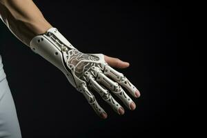 futurista biónico brazo prótesis con robótico tecnología foto