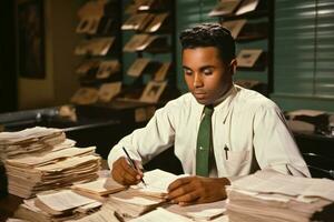 Medical charts and records african american man sorting photo