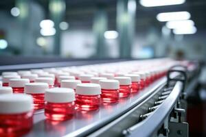 Pharmaceutical Industry's State-of-the-Art Factory with Pills on Conveyor photo