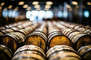 Close-up of a stack of whisky barrels photo