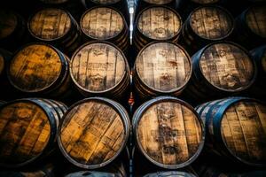 Close-up of a stack of whisky barrels photo