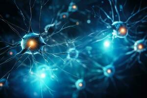 Neurons and synapse like stuctures depicting brain chemistry blue background photo