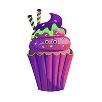 Cupcake monster vector illustration. Cute Halloween cupcake. Can be used to create invitations, posters, or social media graphics, adding a cute and spooky touch to the festive atmosphere.