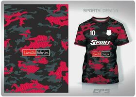 Vector sports shirt background image.Black-grey camouflage combined with red brick pattern design, illustration, textile background for sports t-shirt, football jersey shirt