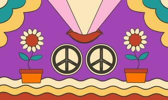 60s 70s Retro psychedelic Illustration Background, Colorful Retro Design Vector, Vintage Background Flat Design vector