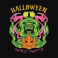 Halloween Monster T-shirt Design Vector Halloween Zombie Cartoon Character Illustration