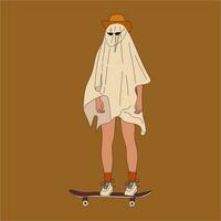 People in Halloween costume. Ghost. Flat design style vector illustration.