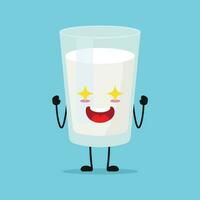 linda emocionado Leche vaso personaje. gracioso electrizante Leche dibujos animados emoticon en plano estilo. lechería emoji vector ilustración