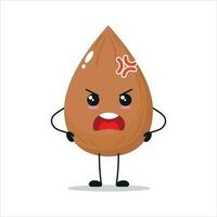 Cute angry almond character. Funny furious almond cartoon emoticon in flat style. vegetable emoji vector illustration