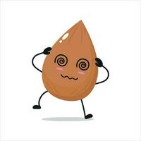 Cute dizzy almond character. Funny drunk almond cartoon emoticon in flat style. vegetable emoji vector illustration